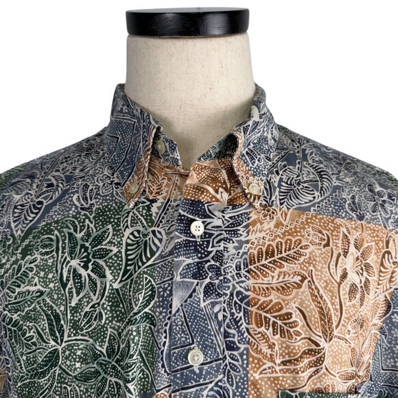 Vintage Nautica XL 90s Floral Patchwork Shirt Short Sleeve Cotton - Picture 8 of 8